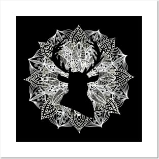 White Mandala Circle Deer Posters and Art